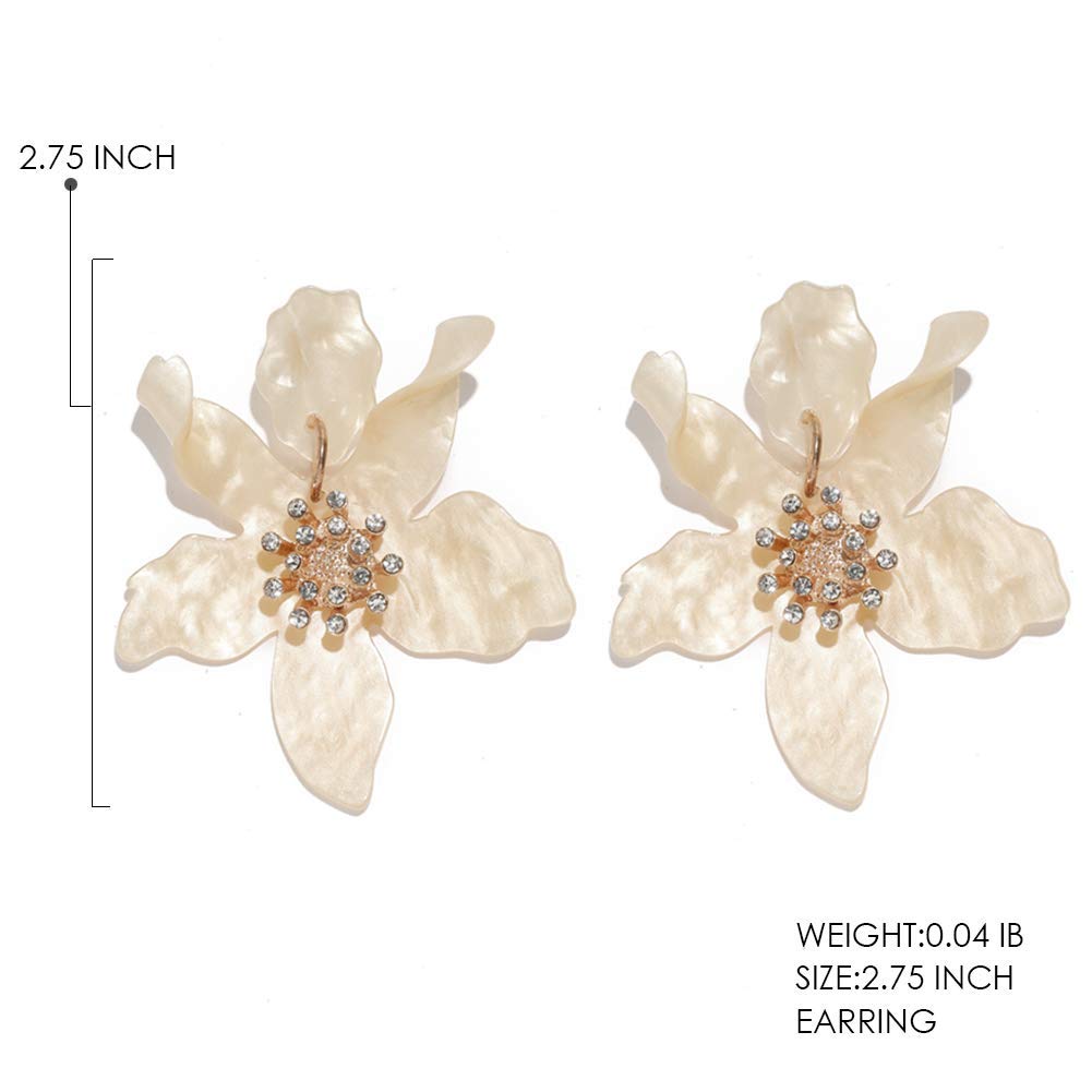 Boho Stud Earrings for Women - Chic Flower Statement Earrings with Gold Flower Bud (Beige)