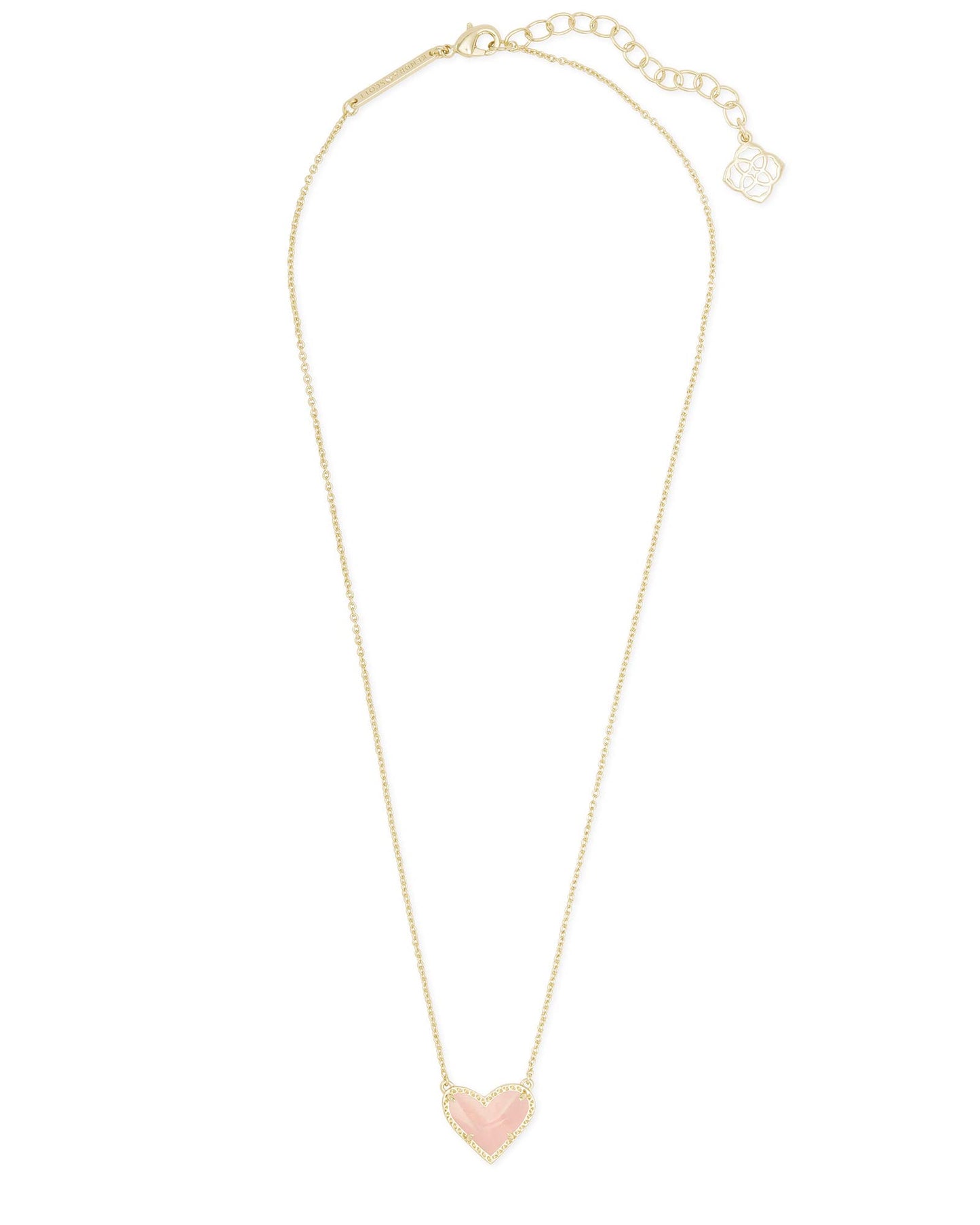 Kendra Scott Ari Heart Adjustable Length Pendant Necklace in 14k Gold-Plated Brass, Rose Quartz