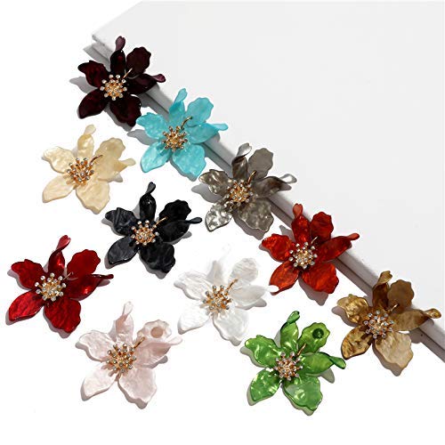 Boho Stud Earrings for Women - Chic Flower Statement Earrings with Gold Flower Bud (Beige)