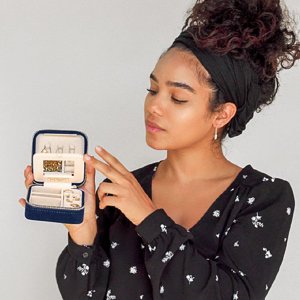 Benevolence LA Plush Velvet Jewelry Box | Travel Jewelry Organizer Case - Navy Blue