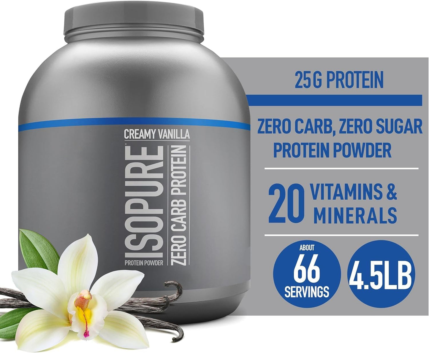 Isopure Protein Powder, Zero Carb Whey Isolate, Gluten Free, Lactose Free, 25g Protein, Keto Friendly, Creamy Vanilla, 4.5 Pound (Packaging May Vary)