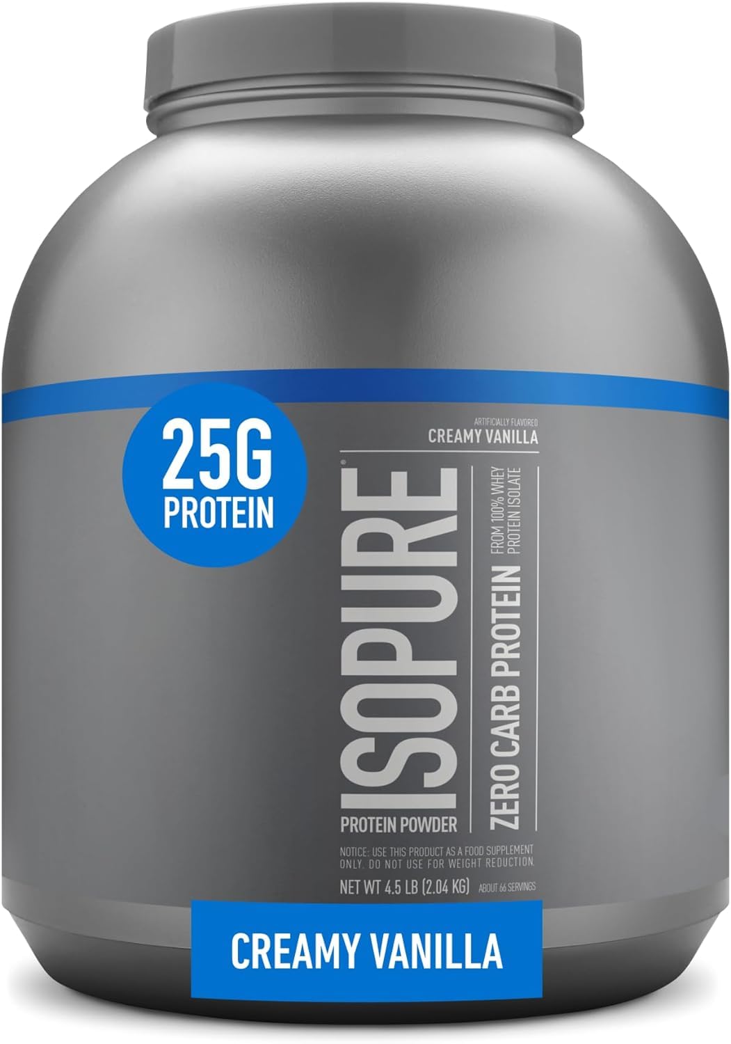 Isopure Protein Powder, Zero Carb Whey Isolate, Gluten Free, Lactose Free, 25g Protein, Keto Friendly, Creamy Vanilla, 4.5 Pound (Packaging May Vary)