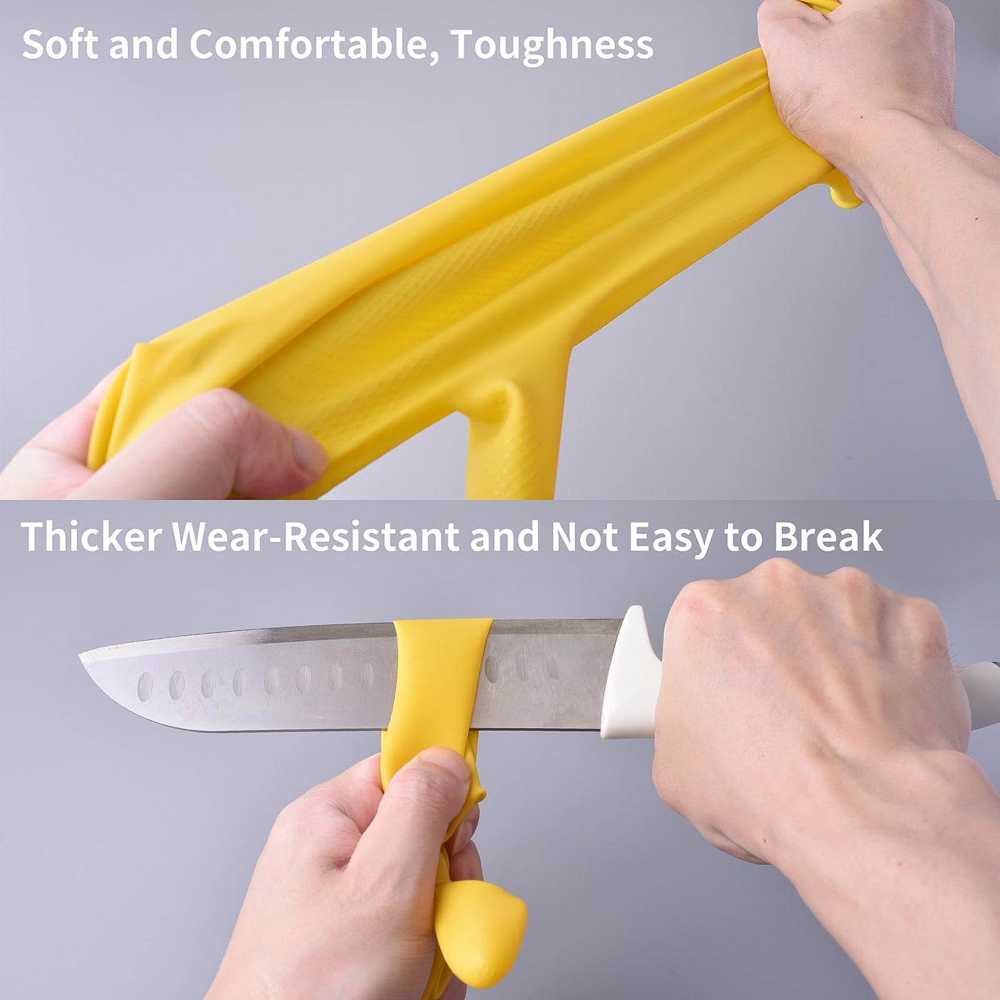 Disfore Rubber Cleaning-Dishwashing Gloves Kitchen-Dish - Thicken Kitchen Gloves for Washing Dishes,Reusable Rubber Gloves for Dishwashing,2 Pairs Yellow Beige Medium