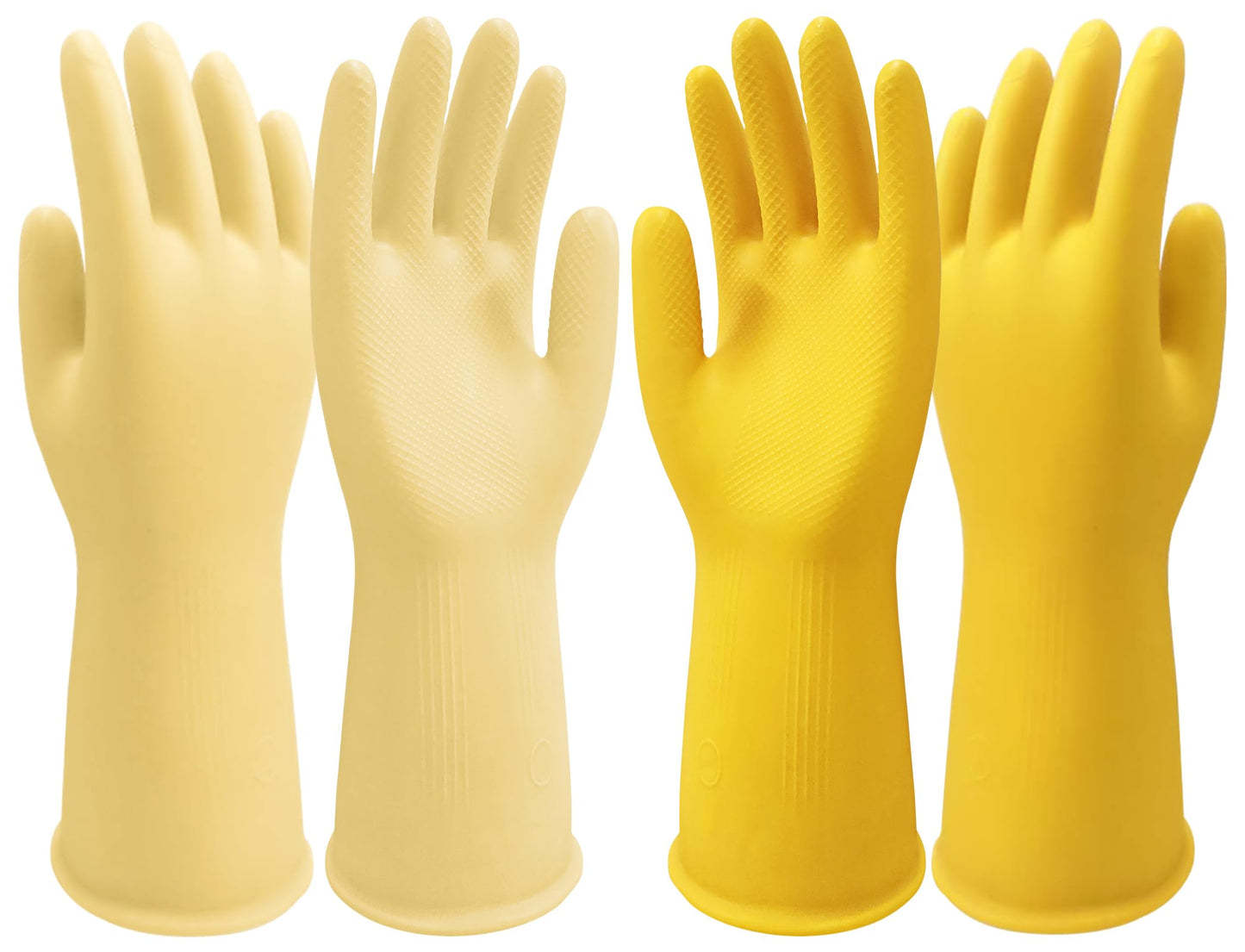 Disfore Rubber Cleaning-Dishwashing Gloves Kitchen-Dish - Thicken Kitchen Gloves for Washing Dishes,Reusable Rubber Gloves for Dishwashing,2 Pairs Yellow Beige Medium