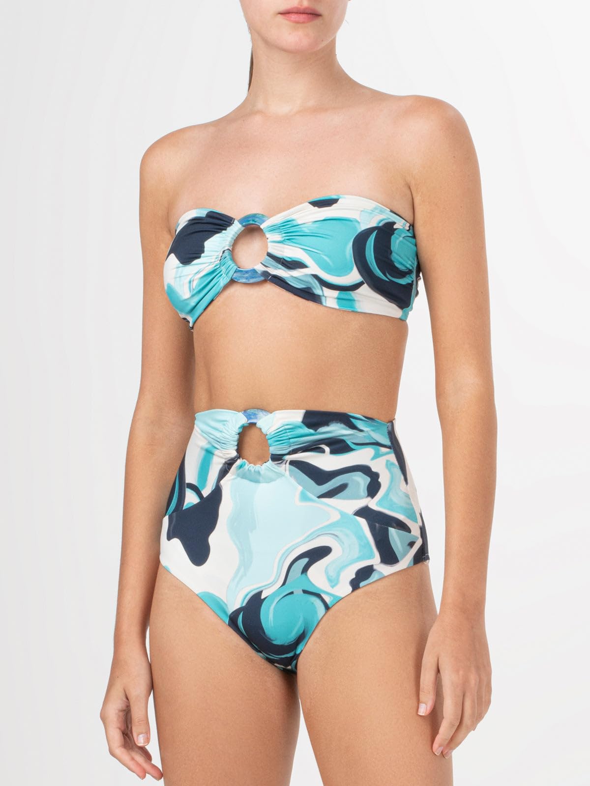 Garlenda Top + Lecco Bikini Bottomp, M, Turquoise Marble