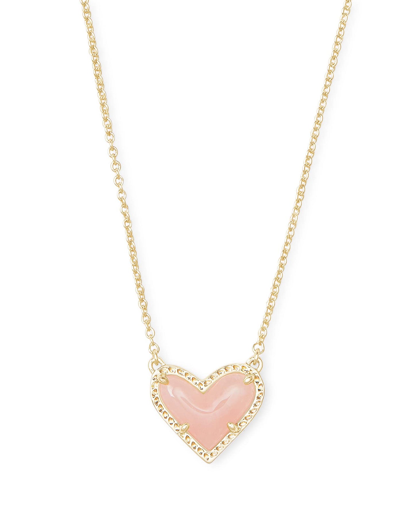 Kendra Scott Ari Heart Adjustable Length Pendant Necklace in 14k Gold-Plated Brass, Rose Quartz