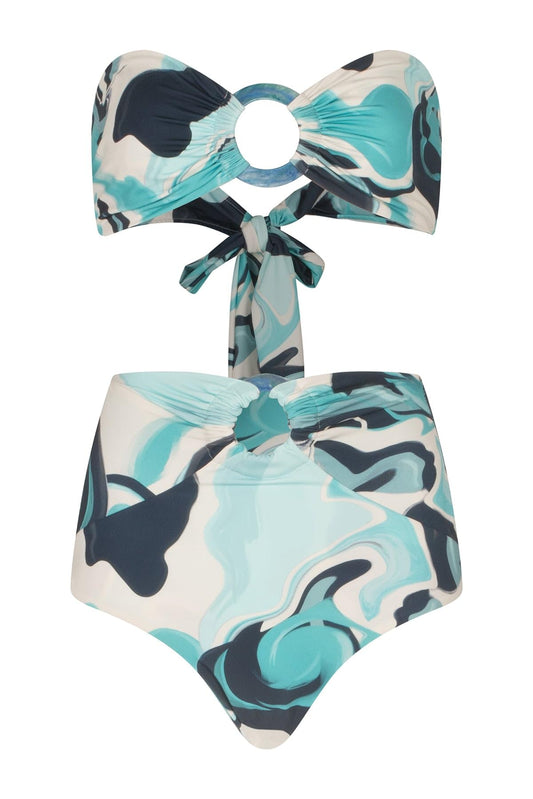 Garlenda Top + Lecco Bikini Bottomp, M, Turquoise Marble
