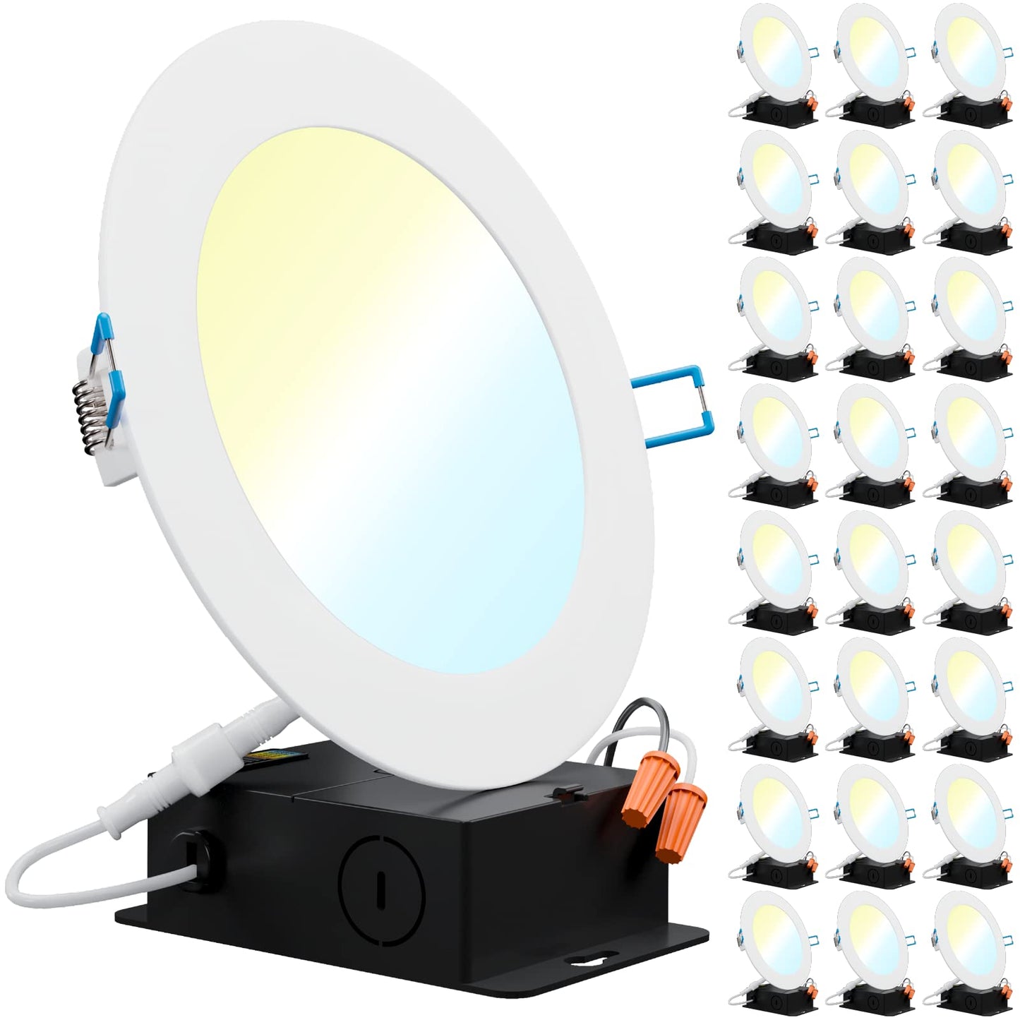 Sunco 24 Pack 6 Inch Ultra Thin LED Recessed Ceiling Lights, High Brightness 1500LM, Selectable CCT 2700K/3000K/3500K/4000K/5000K, Dimmable, 14W, Canless with Junction Box