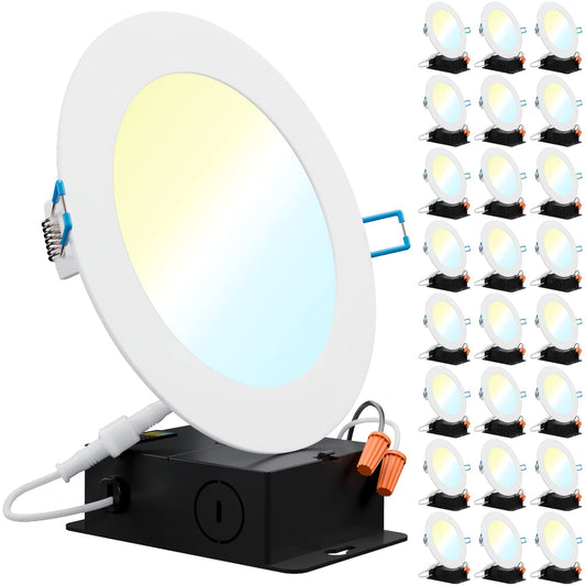 Sunco 24 Pack 6 Inch Ultra Thin LED Recessed Ceiling Lights, High Brightness 1500LM, Selectable CCT 2700K/3000K/3500K/4000K/5000K, Dimmable, 14W, Canless with Junction Box