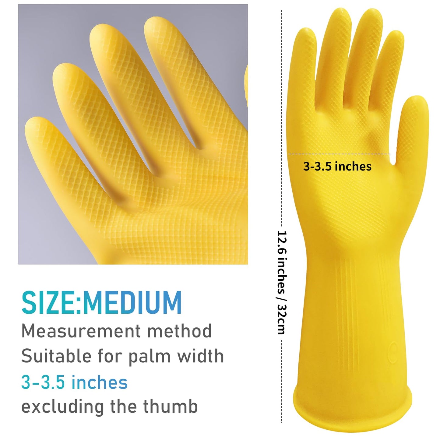 Disfore Rubber Cleaning-Dishwashing Gloves Kitchen-Dish - Thicken Kitchen Gloves for Washing Dishes,Reusable Rubber Gloves for Dishwashing,2 Pairs Yellow Beige Medium