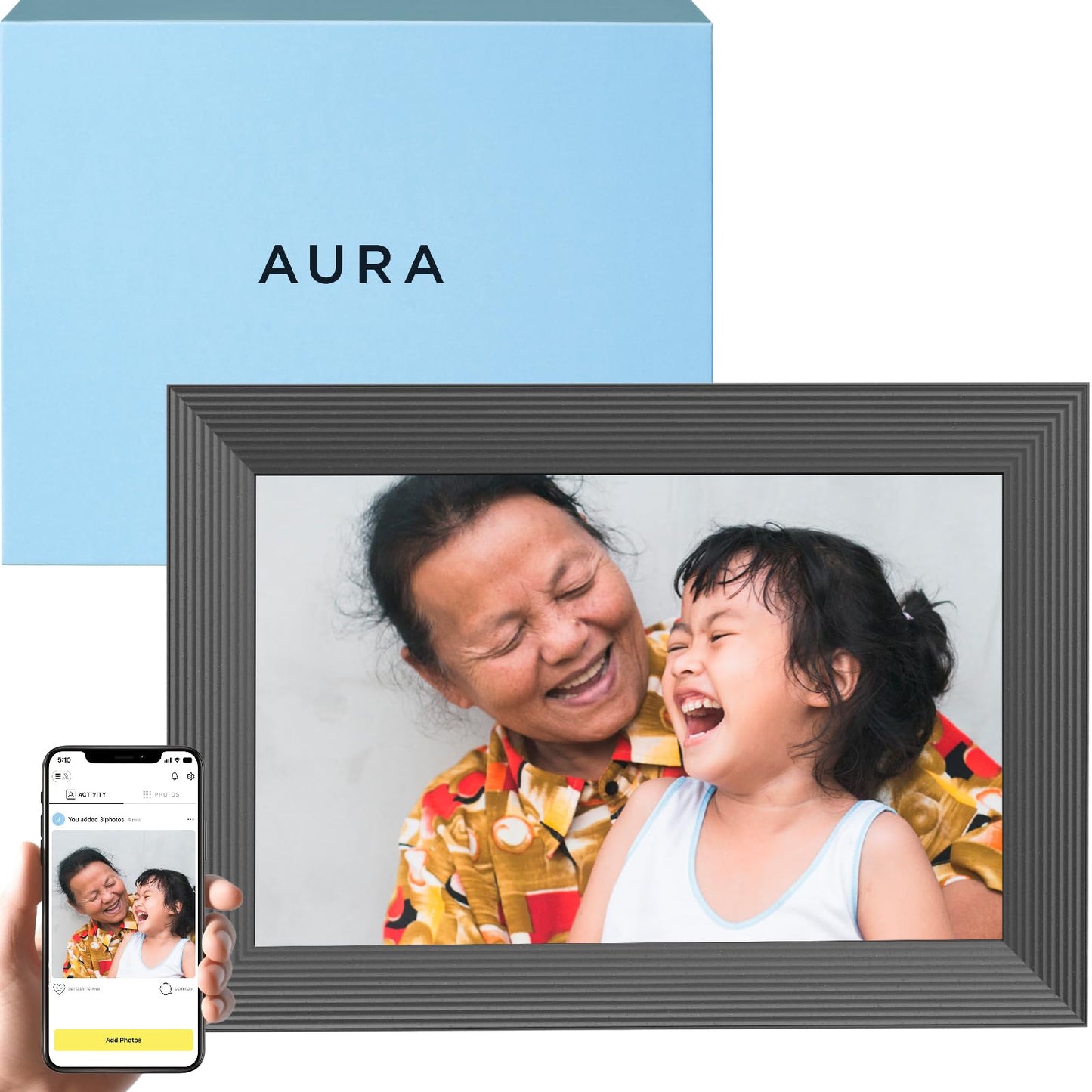 Aura Carver 10.1" WiFi Digital Picture Frame | Quick, Easy Setup in Aura App/Free Unlimited Storage