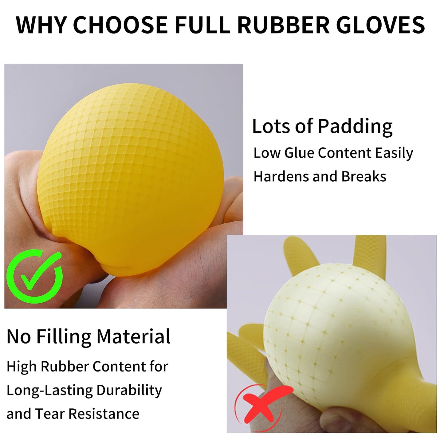 Disfore Rubber Cleaning-Dishwashing Gloves Kitchen-Dish - Thicken Kitchen Gloves for Washing Dishes,Reusable Rubber Gloves for Dishwashing,2 Pairs Yellow Beige Medium