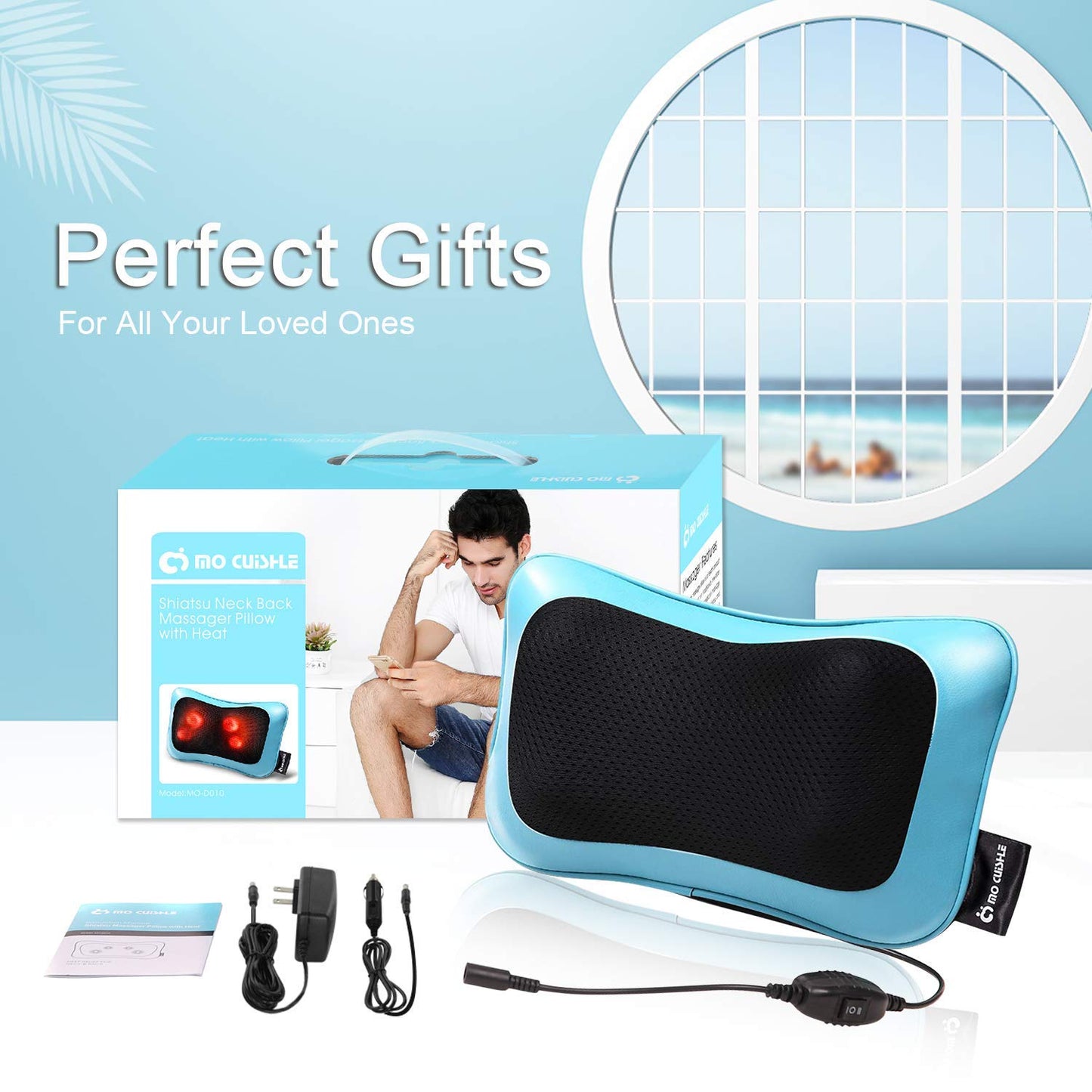 MoCuishle Shiatsu Neck Back Massager Pillow with Heat/Deep Tissue Kneading Massage for Shoulder, Leg