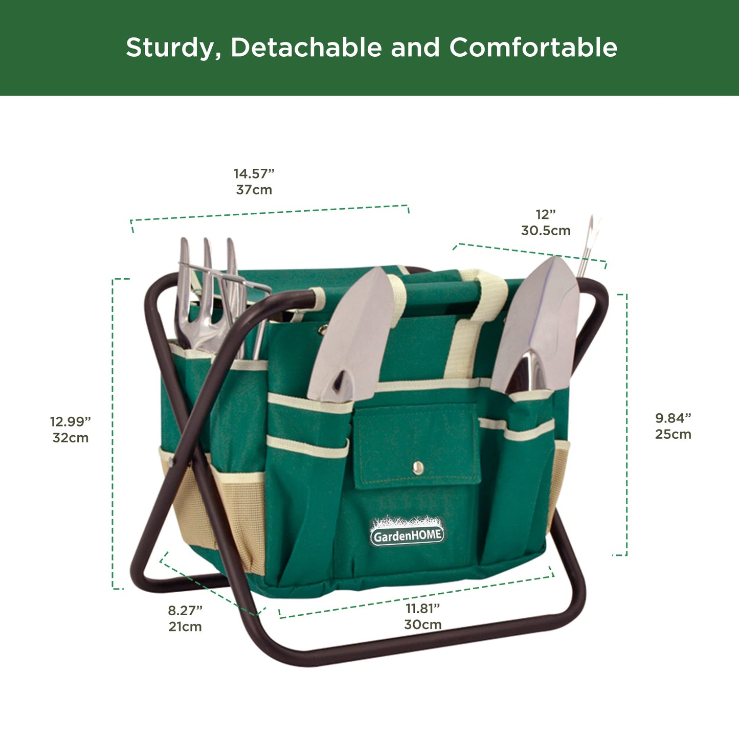 Garden Tool Set, Stainless Steel 7 Piece ToolSet/Heavy Duty Folding Stool/Detachable Canvas Tote Bag