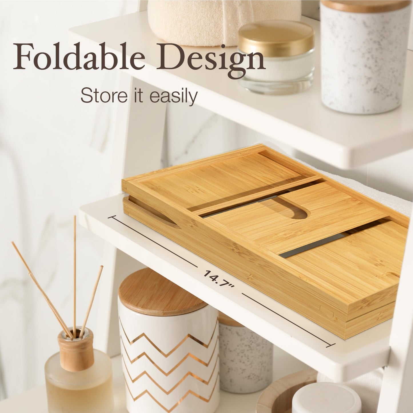 Bathtub Tray for Tub - Adjustable Bamboo Bathtub Tray /Collapsible/Folding Bathtub Caddy/Tray Wood