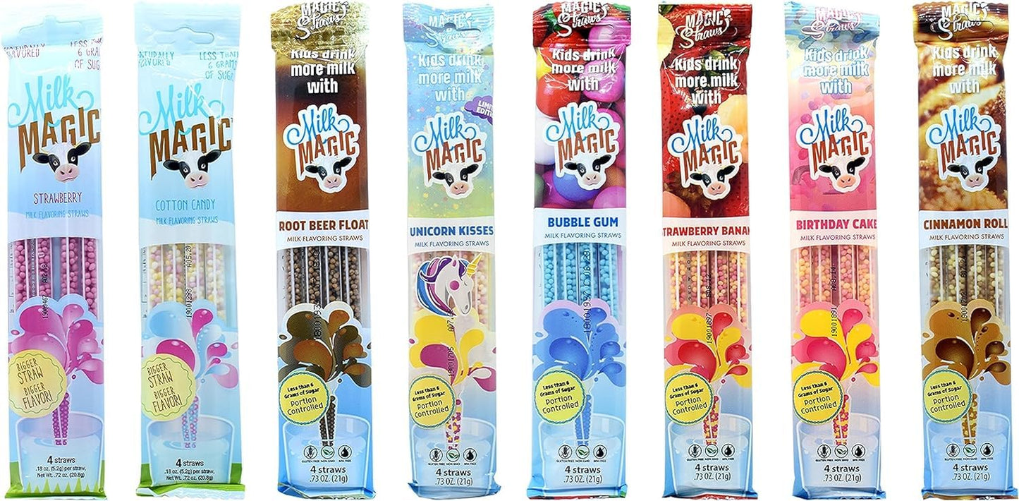 Milk Magic Sweet and Savory Bundle Milk Flavoring Straw | Gluten-Free BPA free Non-GMO Low in Sugar All-natural Flavor Straws | Encourage Milk Drinking with Flavor-Filled Straws - Pack of 8