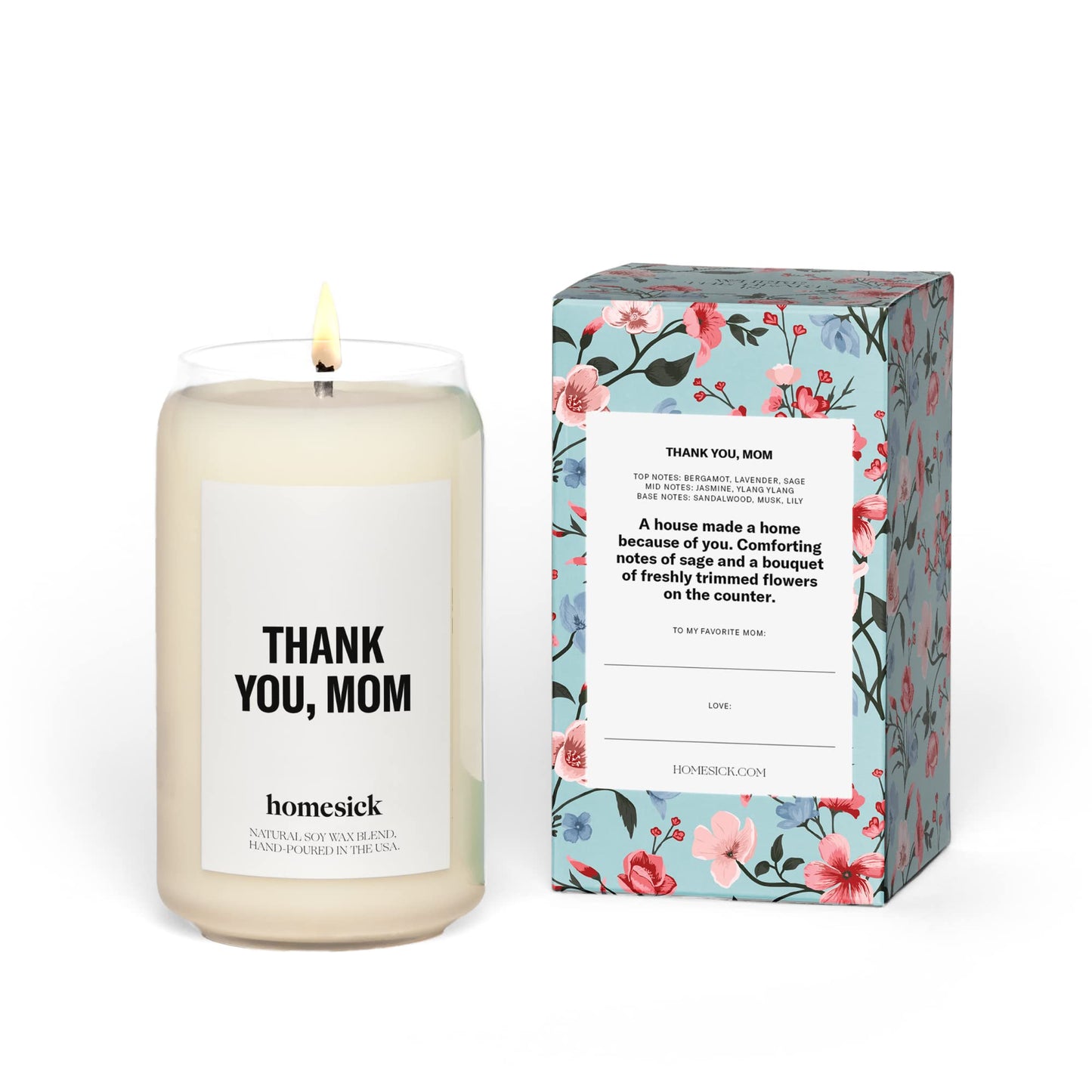 Homesick Premium Scented Candle, Thank You, Mom - Scents of Bergamot, Lavender, Sage/60-80 Hour Burn