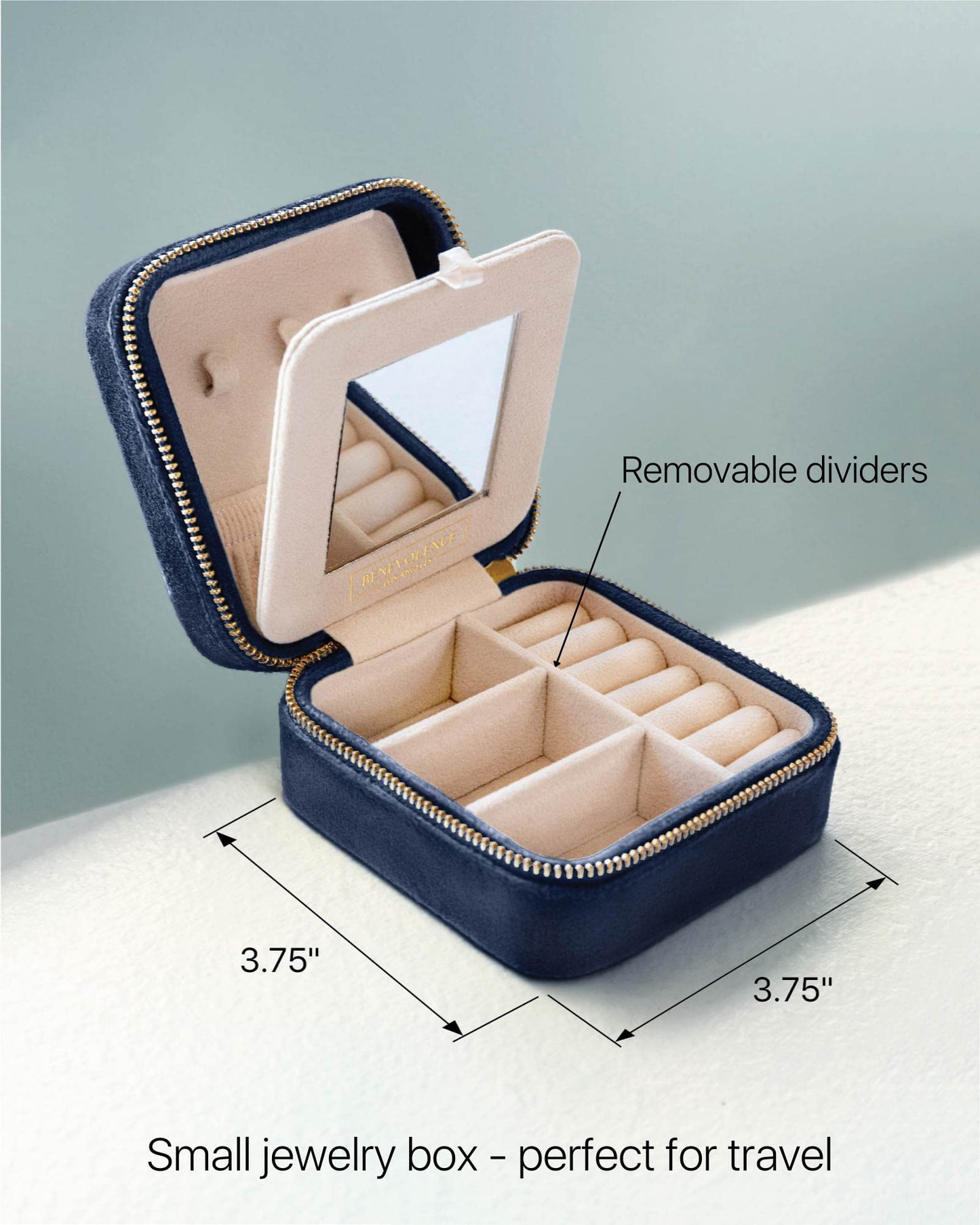 Benevolence LA Plush Velvet Jewelry Box | Travel Jewelry Organizer Case - Navy Blue