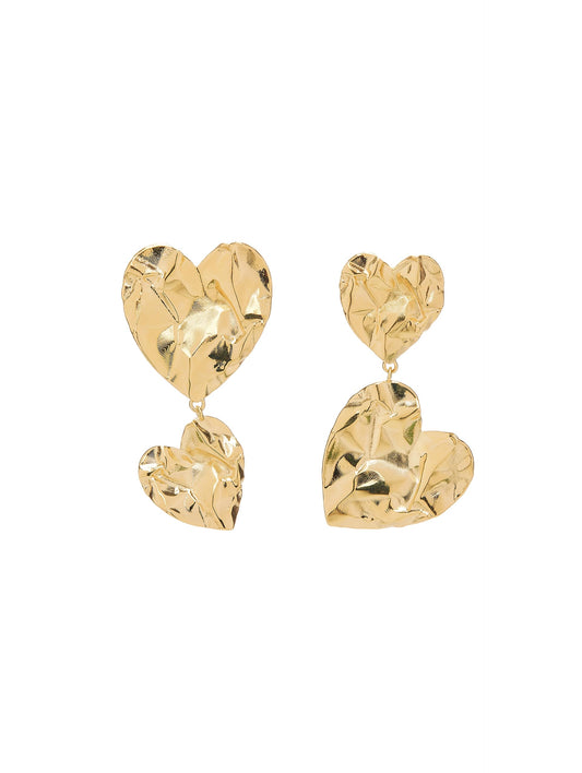 Oscar de la Renta, Stacked Crushed Heart Earrings, Gold