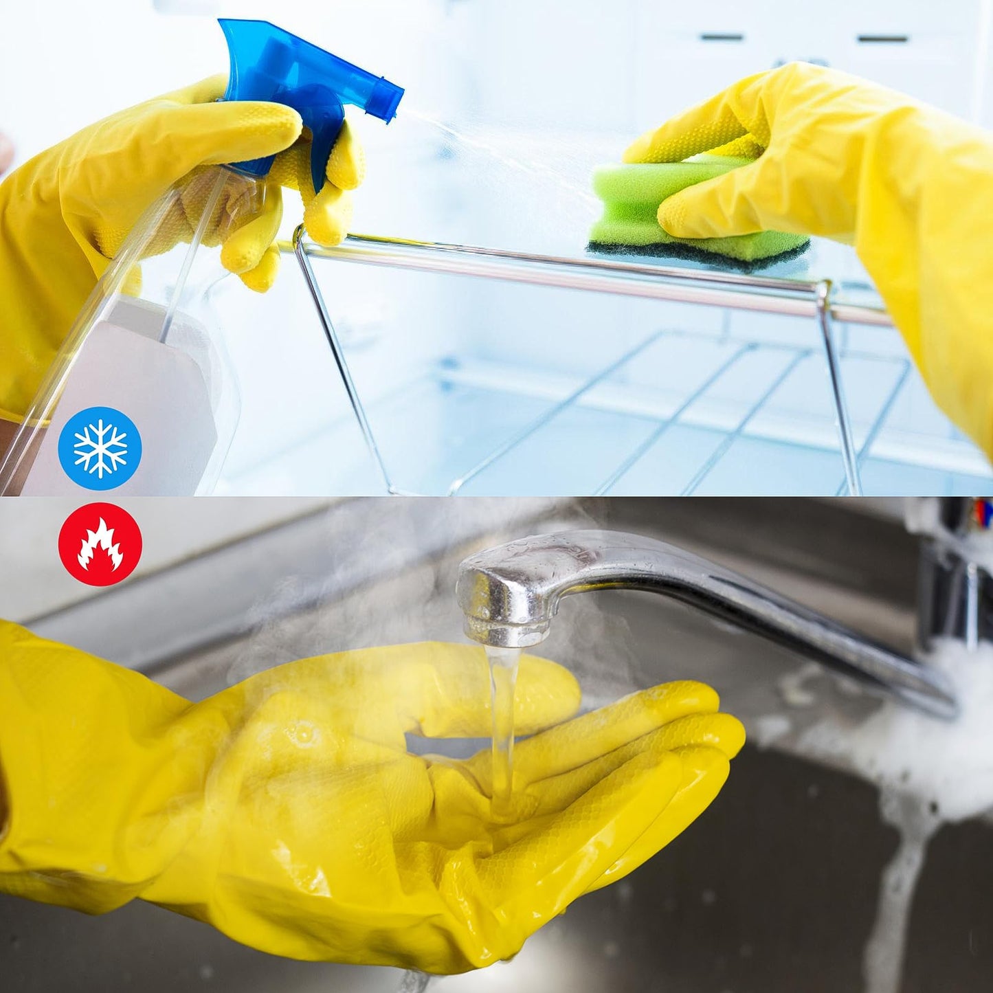 Disfore Rubber Cleaning-Dishwashing Gloves Kitchen-Dish - Thicken Kitchen Gloves for Washing Dishes,Reusable Rubber Gloves for Dishwashing,2 Pairs Yellow Beige Medium