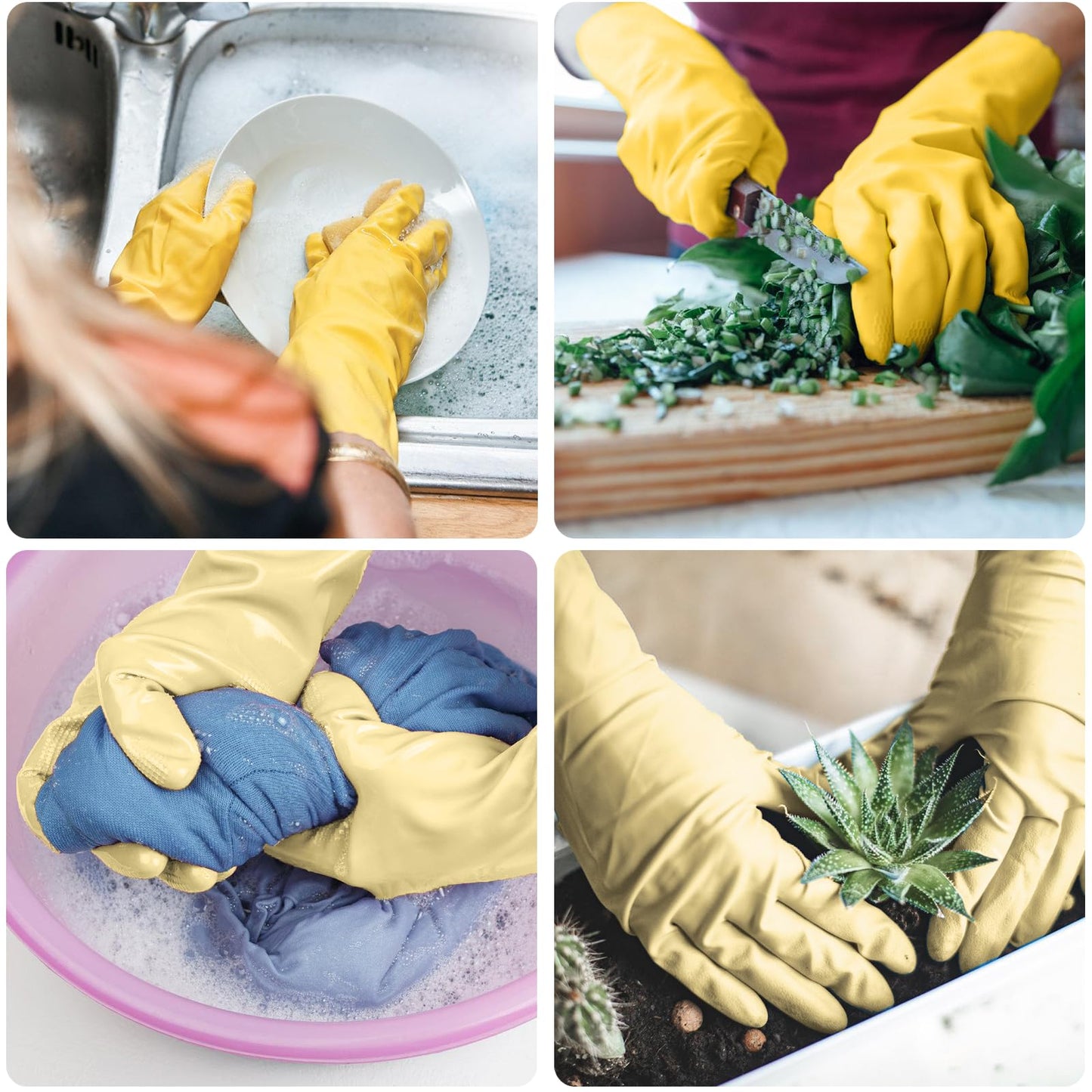 Disfore Rubber Cleaning-Dishwashing Gloves Kitchen-Dish - Thicken Kitchen Gloves for Washing Dishes,Reusable Rubber Gloves for Dishwashing,2 Pairs Yellow Beige Medium