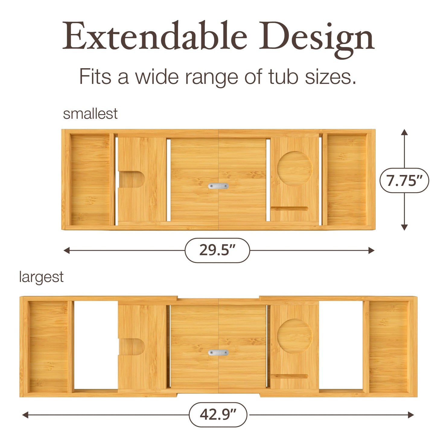 Bathtub Tray for Tub - Adjustable Bamboo Bathtub Tray /Collapsible/Folding Bathtub Caddy/Tray Wood