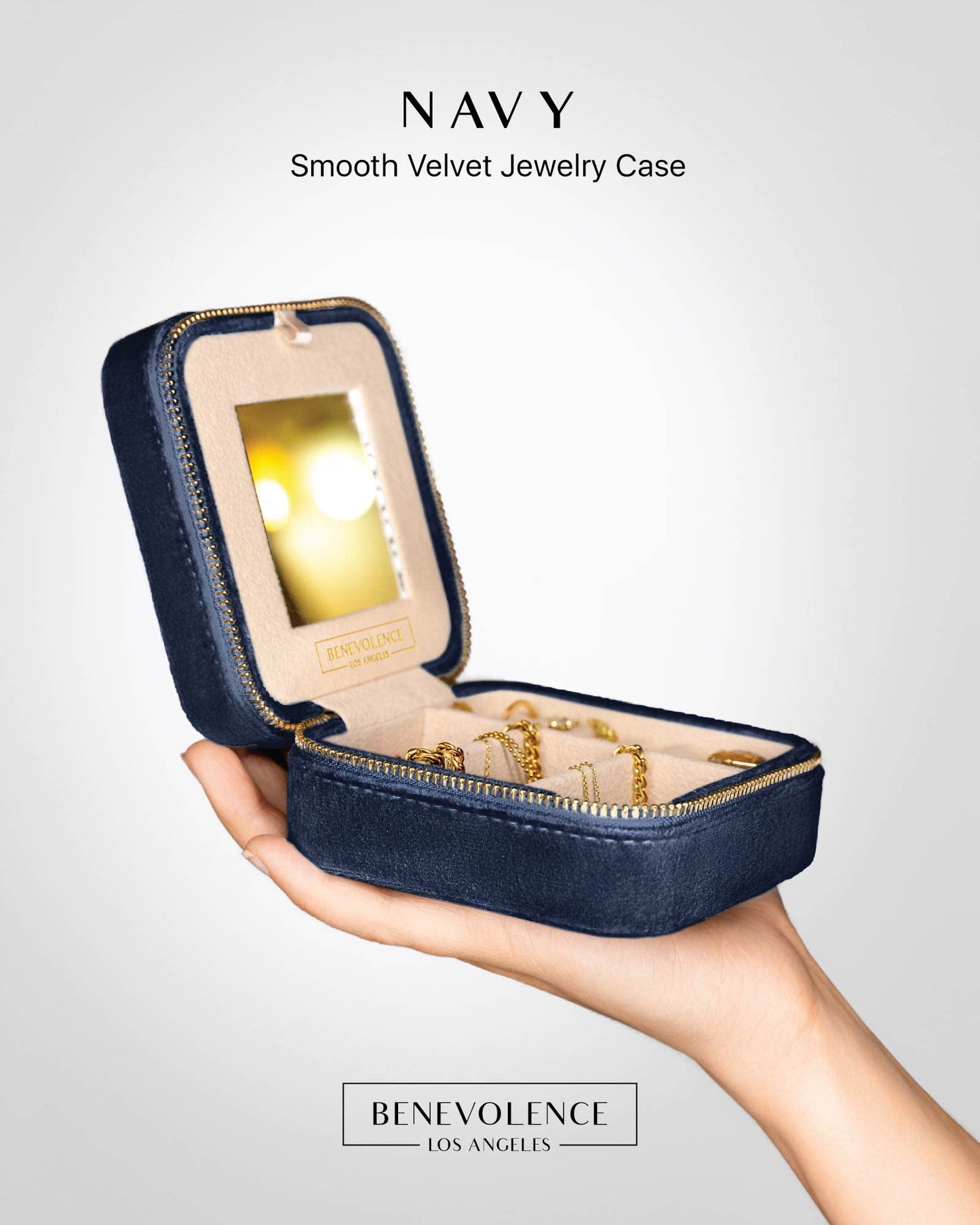 Benevolence LA Plush Velvet Jewelry Box | Travel Jewelry Organizer Case - Navy Blue