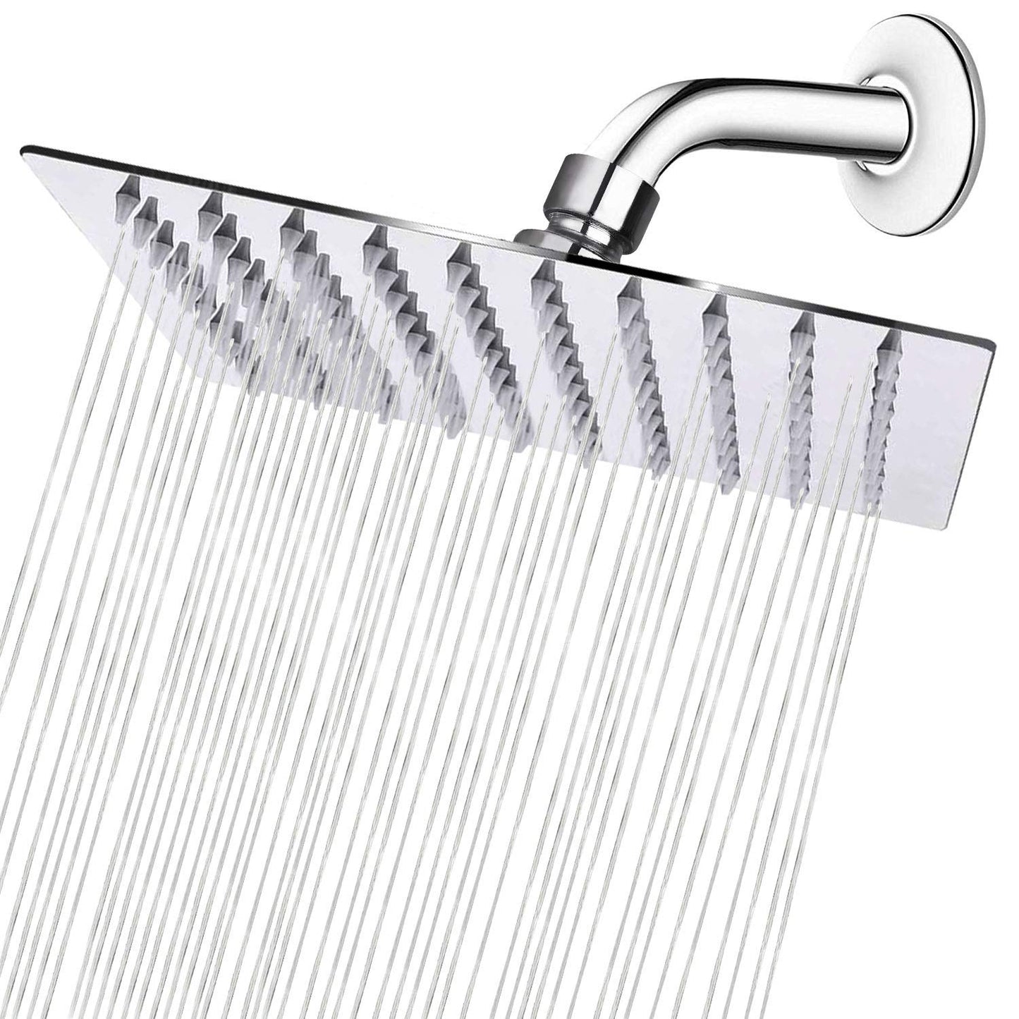 Rain Shower head, NearMoon High Flow Stainless Steel Square Rainfall ShowerHead, High Pressure Design, Awesome Shower Experience Even At Low Water Flow (8 Inch, Chrome Finish)