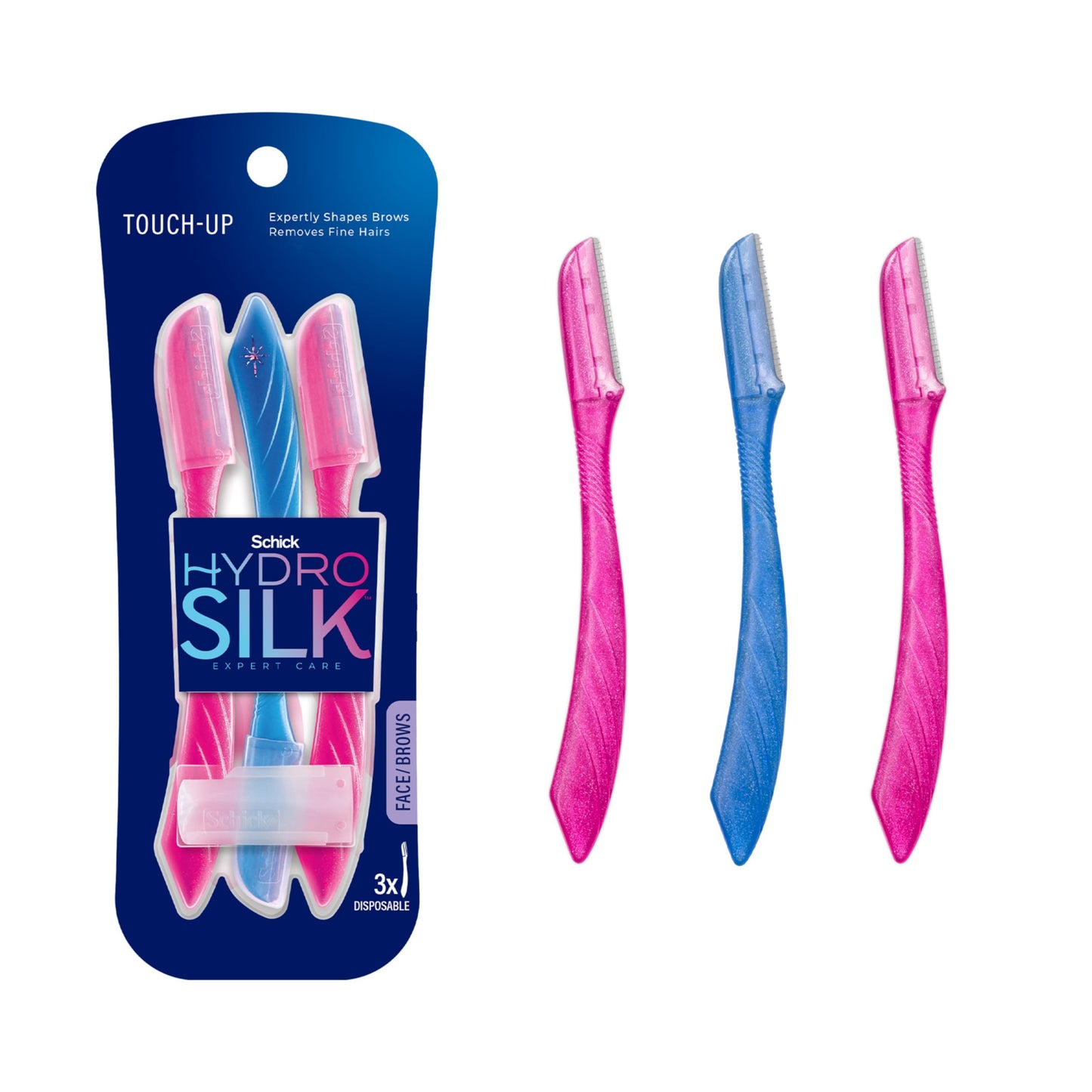 Schick Hydro Silk Touch-Up Dermaplaning Razor with Precision Cover, 3ct, Peach Fuzz Remover