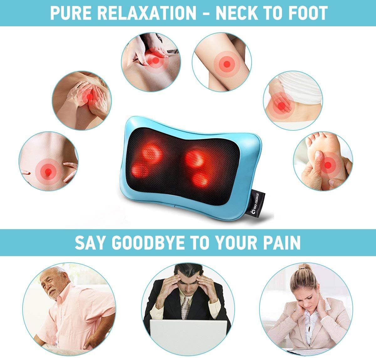 MoCuishle Shiatsu Neck Back Massager Pillow with Heat/Deep Tissue Kneading Massage for Shoulder, Leg