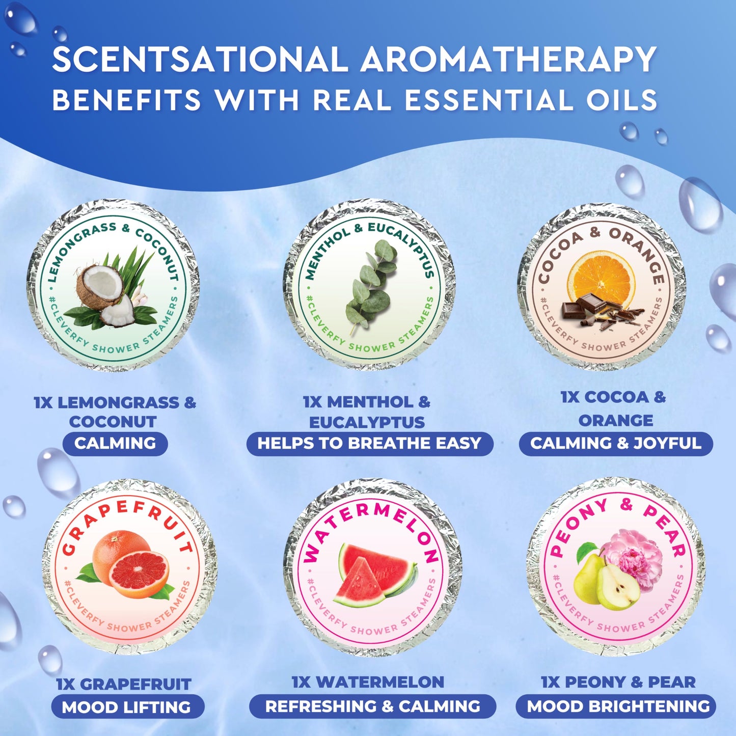 Cleverfy Shower Steamers Aromatherapy - Compact Variety Pack of 6 Shower Bombs with Essential Oils.