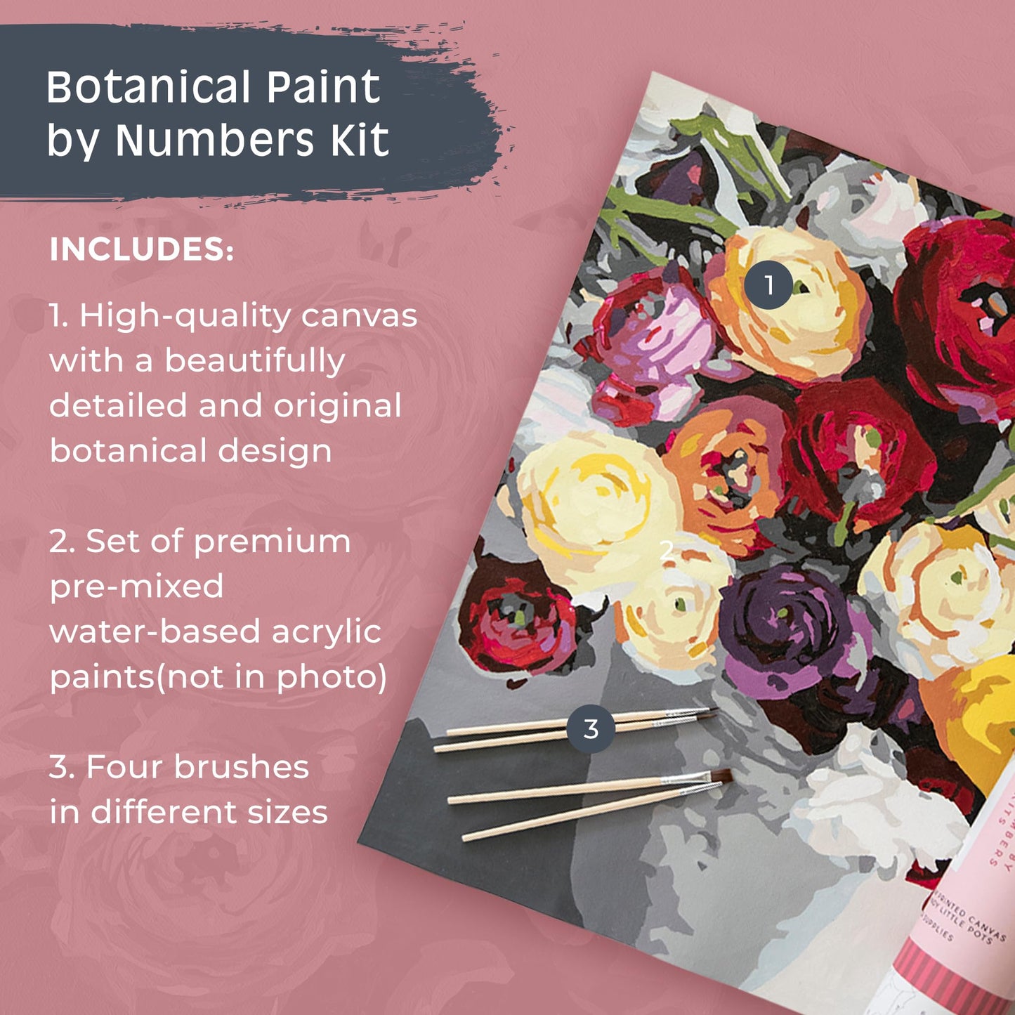 Pink Picasso Kits Botanical Floral Paint by Number for Adults/DIY Canvas Painting Kits