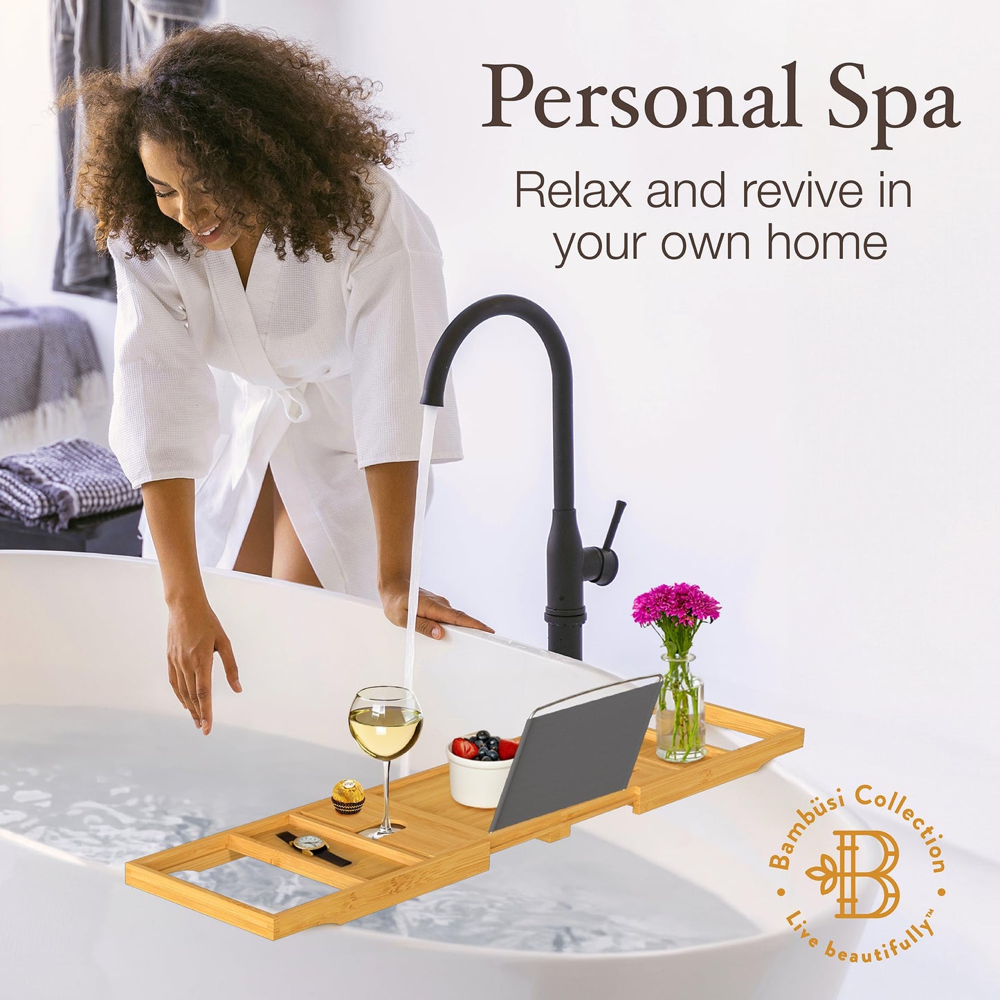 Bathtub Tray for Tub - Adjustable Bamboo Bathtub Tray /Collapsible/Folding Bathtub Caddy/Tray Wood