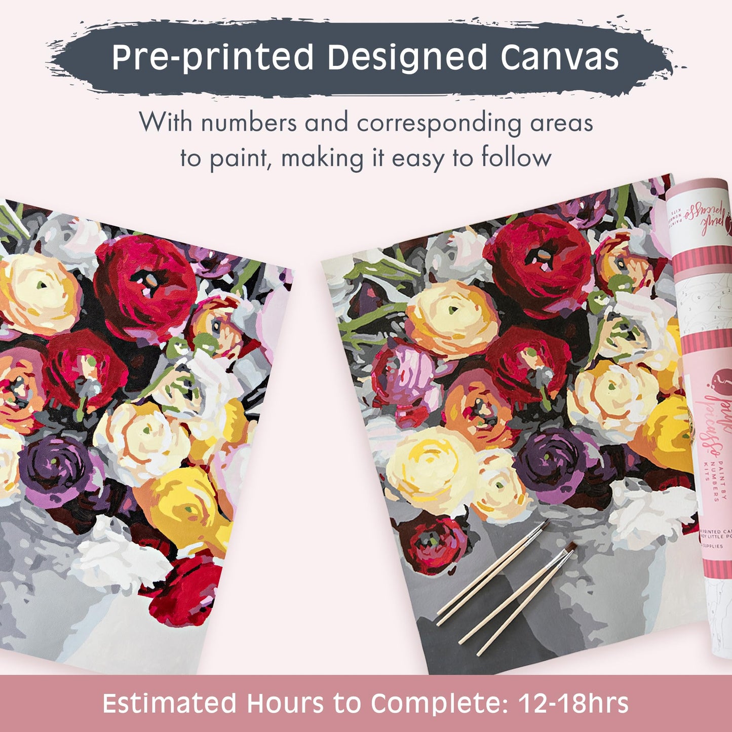 Pink Picasso Kits Botanical Floral Paint by Number for Adults/DIY Canvas Painting Kits