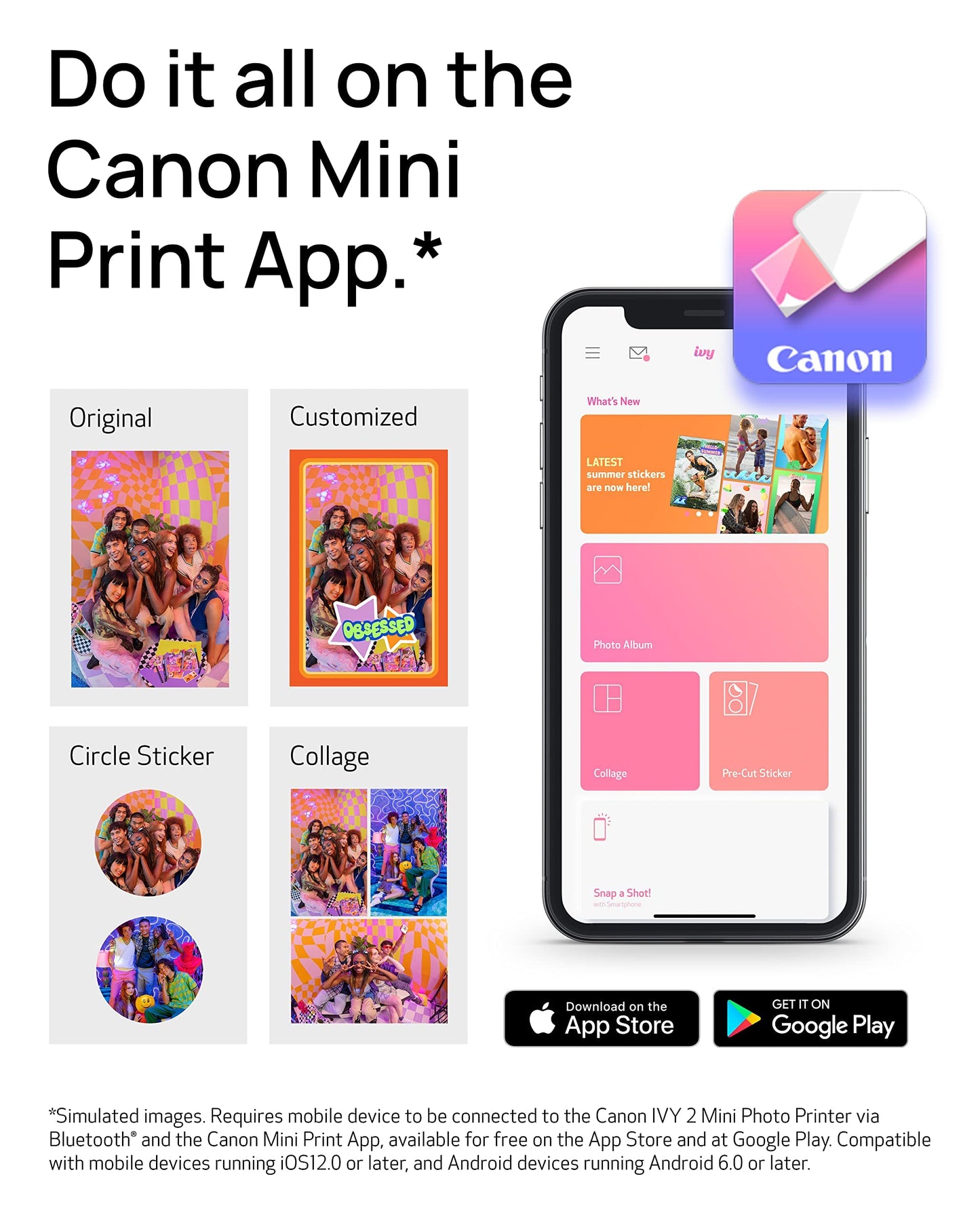Canon Ivy 2 Mini Photo Printer, Print from Compatible iOS & Android Devices/Sticky-Back Prints/ Pink