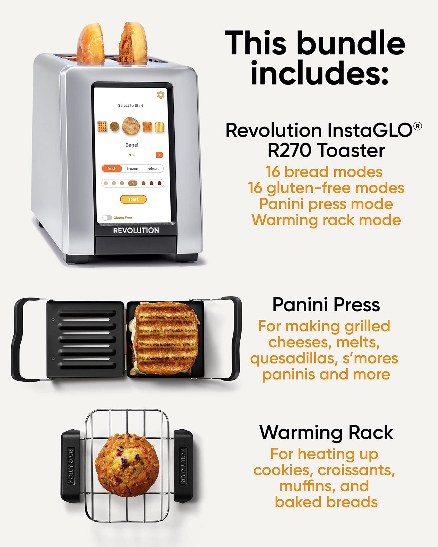 Revolution R270 High-Speed Touchscreen Toaster/2-Slice Smart Toaster w/ Patented InstaGLO Technology