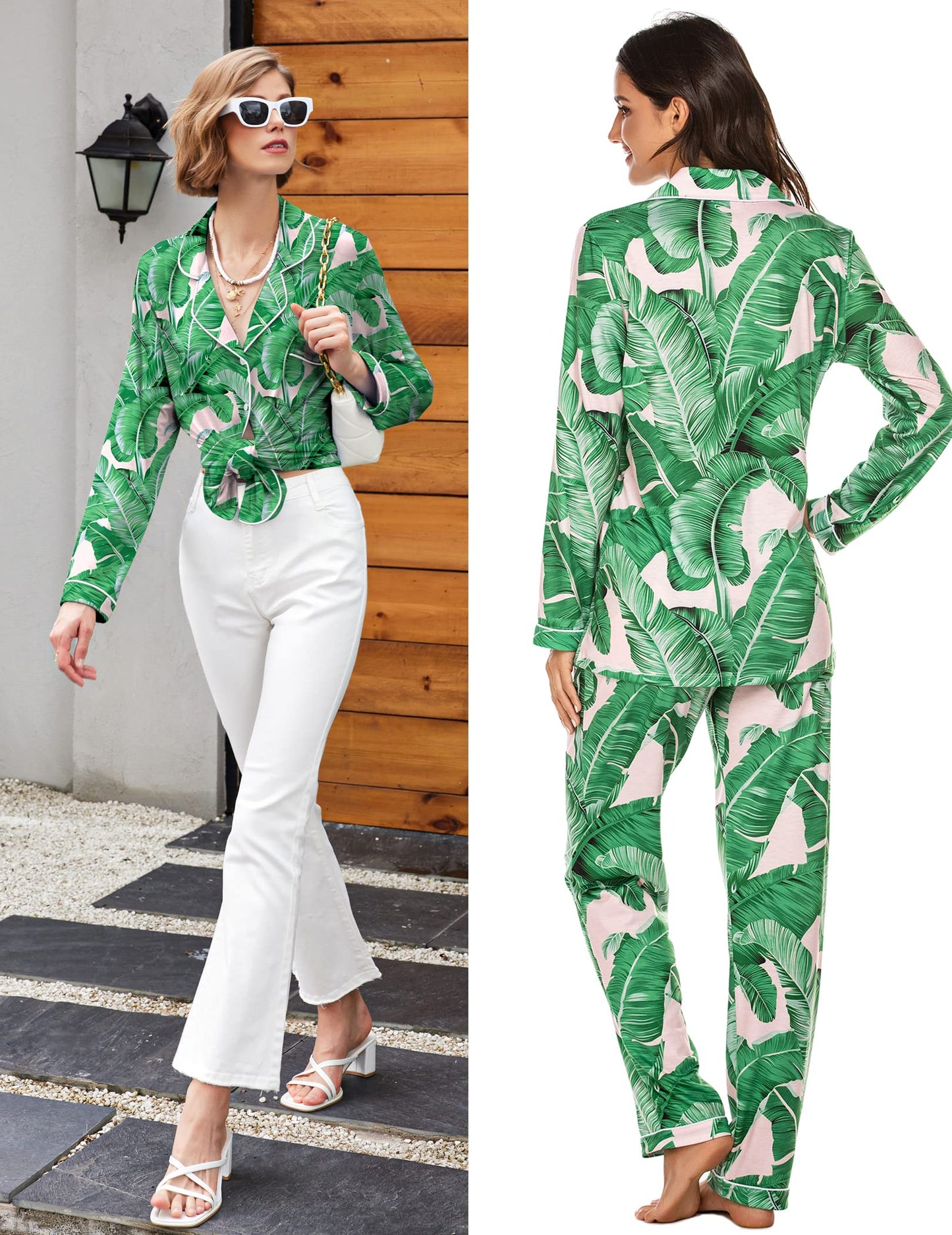 Ekouaer Pajamas Women's Long Sleeve Sleepwear Soft Button Down Loungewear Pjs Lounge Set Nightwear