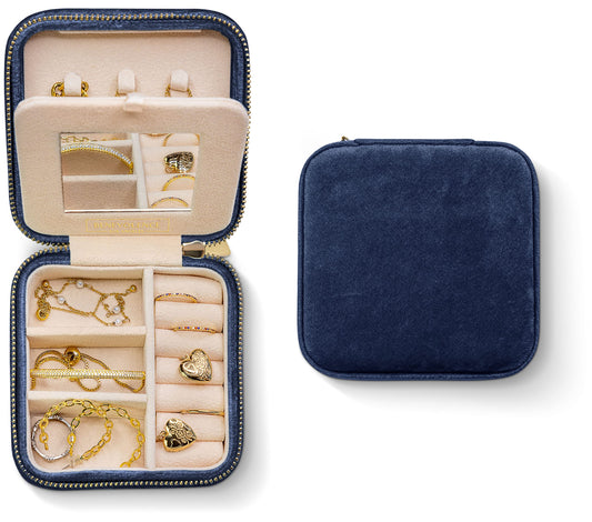Benevolence LA Plush Velvet Jewelry Box | Travel Jewelry Organizer Case - Navy Blue