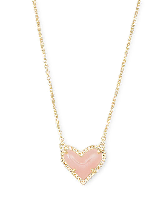 Kendra Scott Ari Heart Adjustable Length Pendant Necklace in 14k Gold-Plated Brass, Rose Quartz