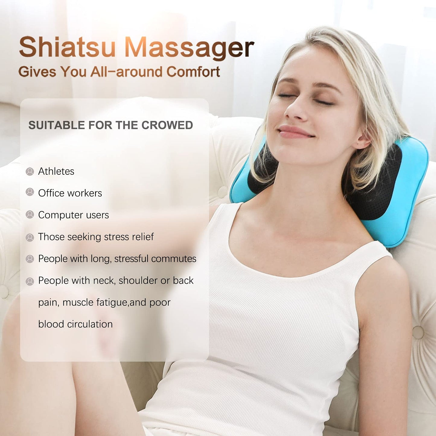 MoCuishle Shiatsu Neck Back Massager Pillow with Heat/Deep Tissue Kneading Massage for Shoulder, Leg