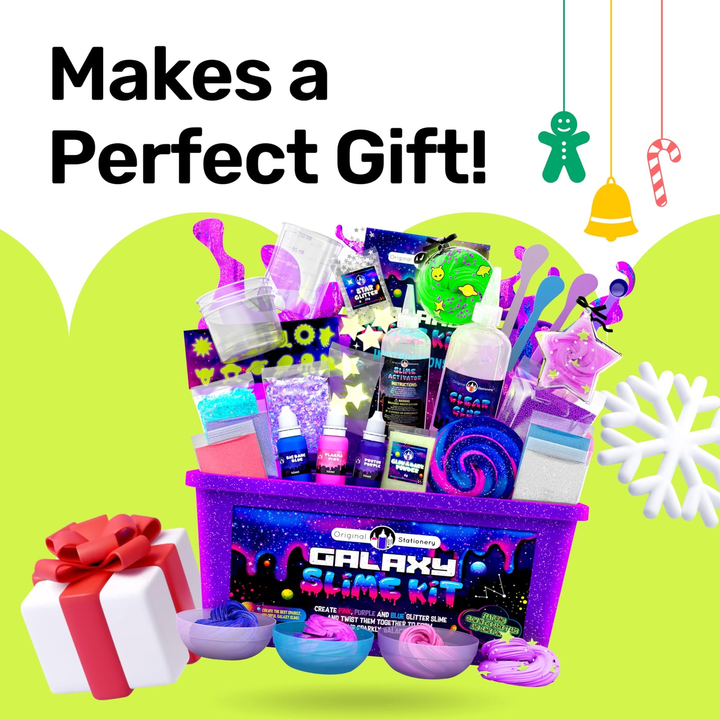 Original Stationery Galaxy Slime Kit for Kids Ages 8–12, DIY Space Slime Set with Glow-in-the-Dark Stickers & Galactic Glitter, Fun Cosmic Craft for Creative Play, Christmas Gift for Boys & Girls