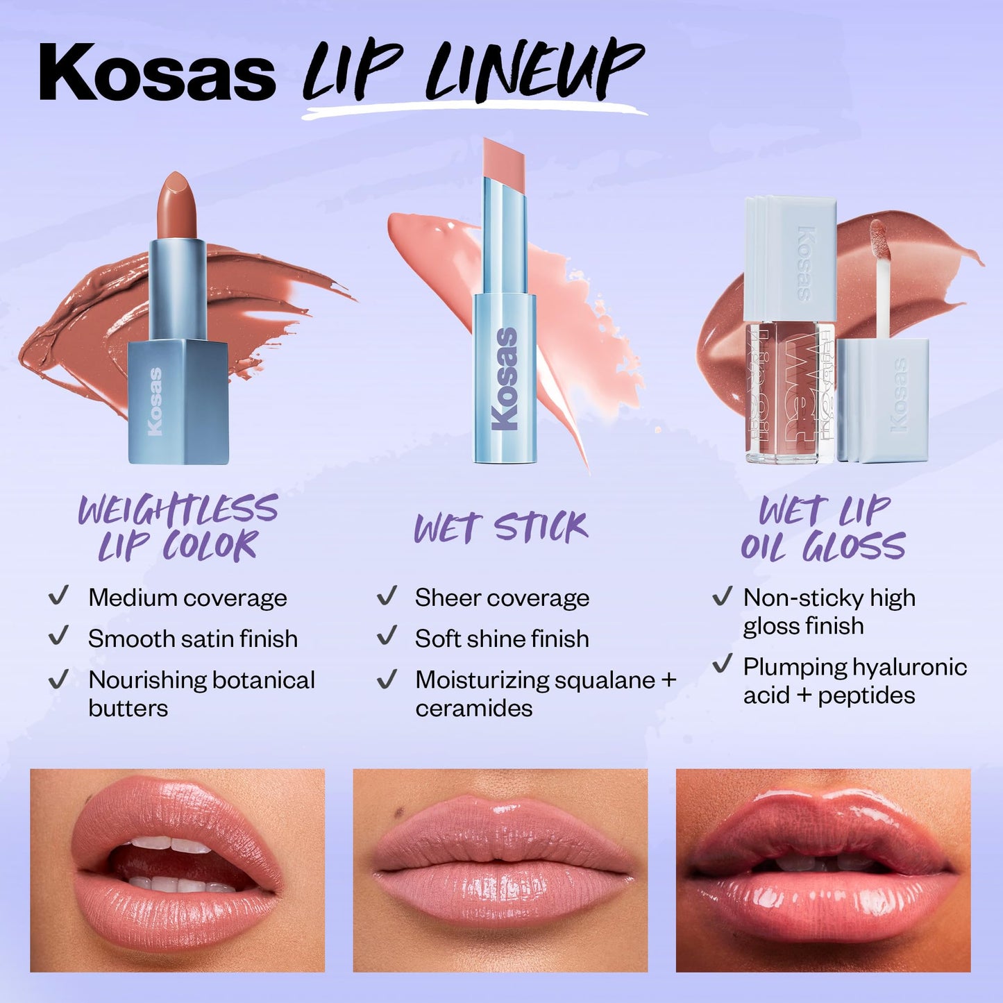 Kosas Wet Stick Moisturizing Shiny Sheer Lipstick with Ceramides, Hyaluronic acid, Peptides